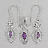 925 Sterling Silver Pendant Set Made with Amethyst Gemstone