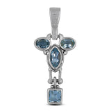 Natural Blue Topaz Gemstone Silver Pendant