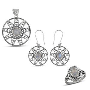 Natural Rainbow Moonstone Gemstone 925 Sterling Silver Jewelry Set