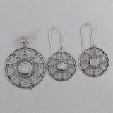 Natural Rainbow Moonstone Gemstone 925 Sterling Silver Jewelry Set