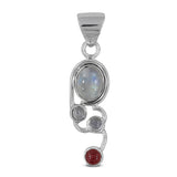 Rainbow Moonstone. Pink Tourmaline Silver Pendant