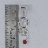 Rainbow Moonstone. Pink Tourmaline Silver Pendant