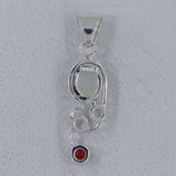 Rainbow Moonstone. Pink Tourmaline Silver Pendant