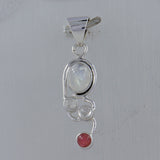 Rainbow Moonstone. Pink Tourmaline Silver Pendant