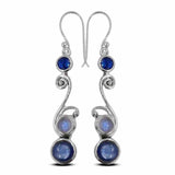 Natural Kyanite & Rainbow Moonstone Silver Earrings