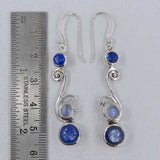 Natural Kyanite & Rainbow Moonstone Silver Earrings