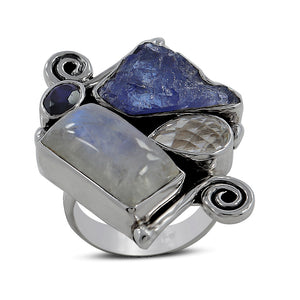 Rainbow Moonstone Silver Ring