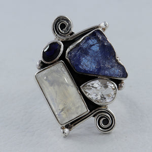 Rainbow Moonstone Silver Ring