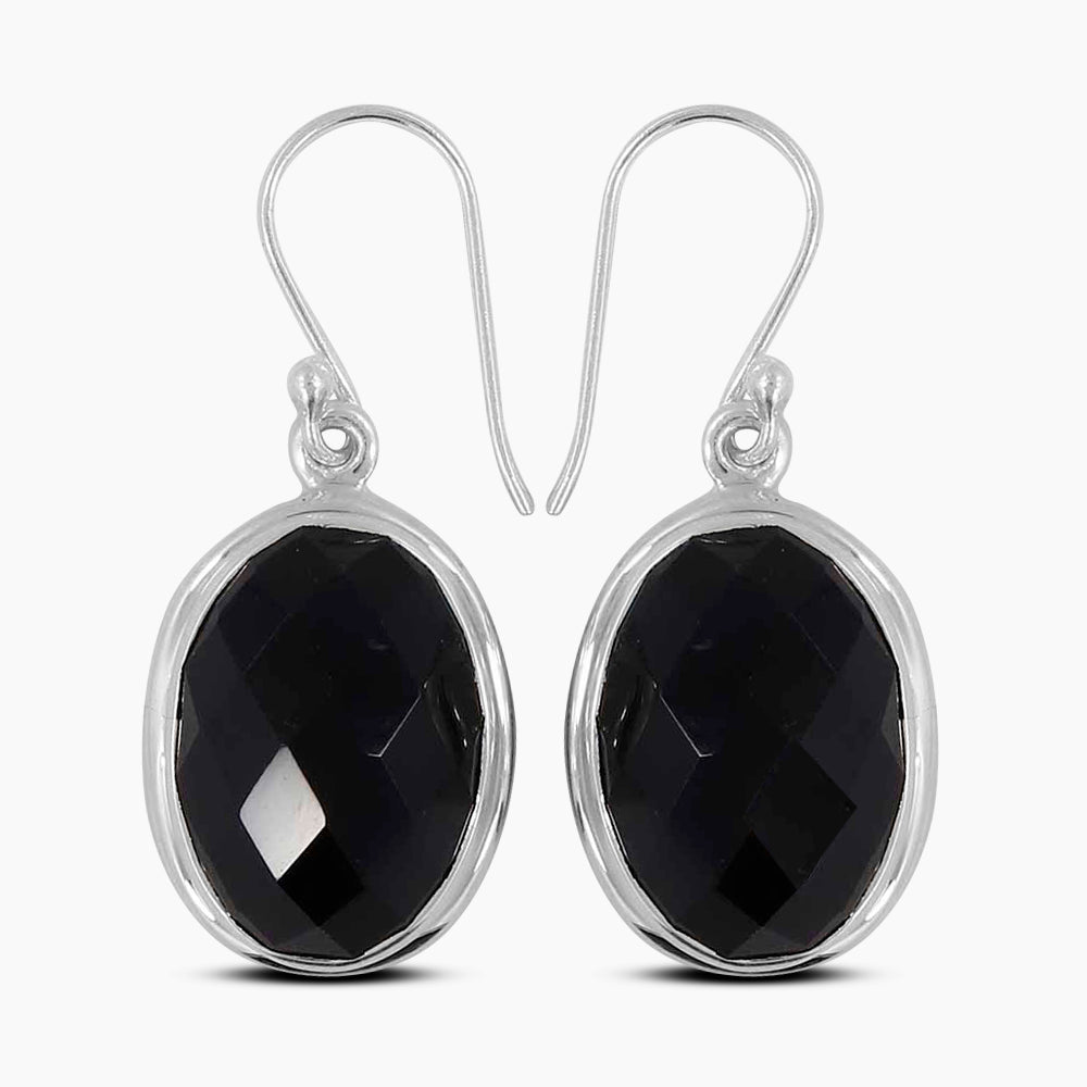 Black Onyx Silver Earrings