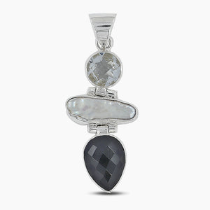 Black Onyx & Pearl Silver Pendants