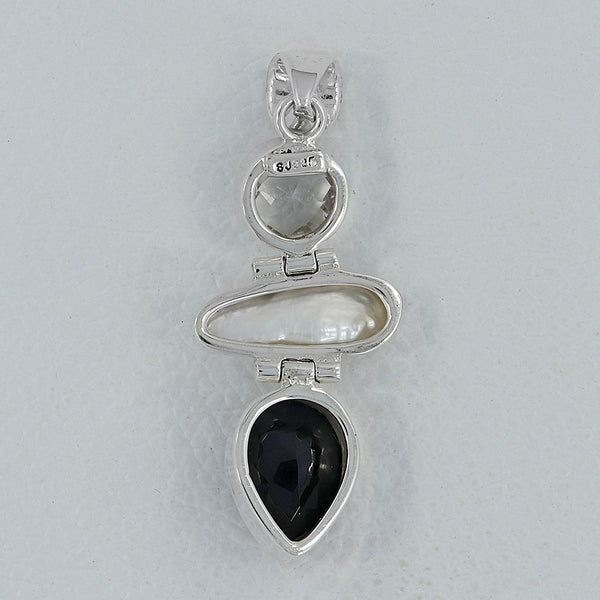 Black Onyx & Pearl Silver Pendants
