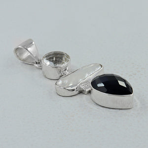 Black Onyx & Pearl Silver Pendants