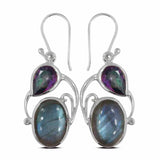 Natural Labradorite & Mystic Quartz Silver Earrings