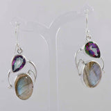 Natural Labradorite & Mystic Quartz Silver Earrings