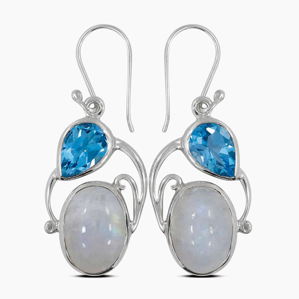 Rainbow Moonstone Silver Earrings
