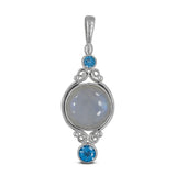 Blue Rainbow Moonstone, Silver Pendant