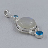 Blue Rainbow Moonstone, Silver Pendant