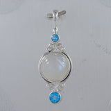 Blue Rainbow Moonstone, Silver Pendant