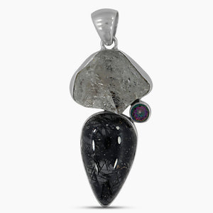 Black Rutile Quartz Silver Pendants