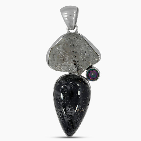 Black Rutile Quartz Silver Pendants