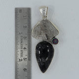 Black Rutile  Quartz Silver Pendant