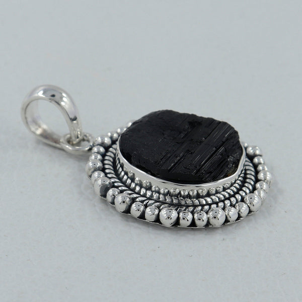 925 Silver Raw Black Tourmaline Pendants