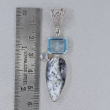 Dendritic Opal, Blue Topaz Silver Pendant