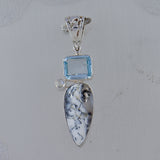 Dendritic Opal, Blue Topaz Silver Pendant