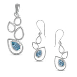 Women's Gift Blue Topaz Silver Pendant Set