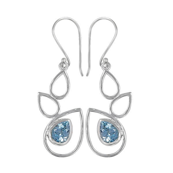 Women's Gift Blue Topaz Silver Pendant Set