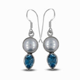 Pearl &  Blue Topaz Silver Earrings