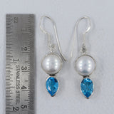 Pearl &  Blue Topaz Silver Earrings