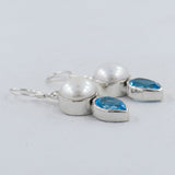 Pearl &  Blue Topaz Silver Earrings