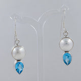 Pearl &  Blue Topaz Silver Earrings