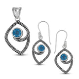 Textured Or 925 Sterling Silver Blue Topaz Pendant Set