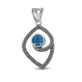 Textured Or 925 Sterling Silver Blue Topaz Pendant Set