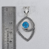 Textured Or 925 Sterling Silver Blue Topaz Pendant Set