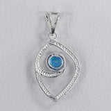 Textured Or 925 Sterling Silver Blue Topaz Pendant Set