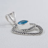 Textured Or 925 Sterling Silver Blue Topaz Pendant Set