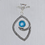 Textured Or 925 Sterling Silver Blue Topaz Pendant Set