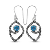 Textured Or 925 Sterling Silver Blue Topaz Pendant Set