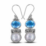 Fresh Water Pearl & Blue Topaz Silver Earrings