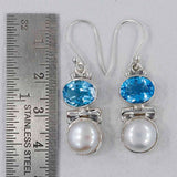 Fresh Water Pearl & Blue Topaz Silver Earrings