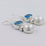 Fresh Water Pearl & Blue Topaz Silver Earrings