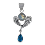 Rainbow Moonstone, Blue Topaz Silver Pendant