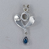 Rainbow Moonstone, Blue Topaz Silver Pendant