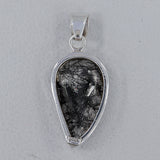 Black Tourmalinated Quartz Checker-Cut Stone Pendant