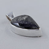 Black Tourmalinated Quartz Checker-Cut Stone Pendant