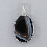 Black Banded Agate Silver Pendant