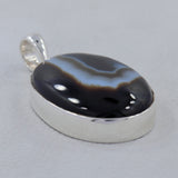 Black Banded Agate Silver Pendant